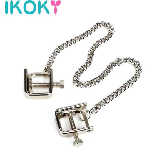 IKOKY Stainless Steel Nipple Clamps Adult Games Sex Toys for Couple Metal Chain Breast Clips Erotic Toys Nipple Stimulator