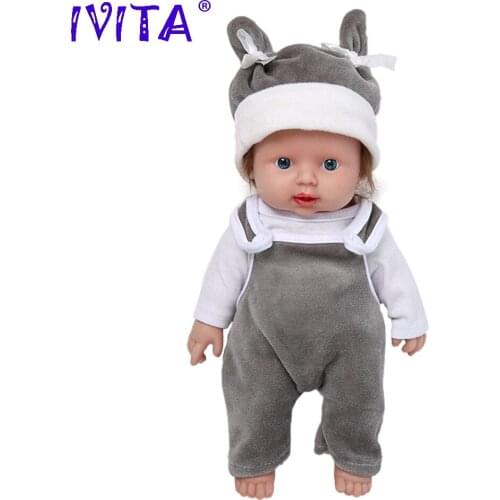 IVITA WB1505RH 30cm Full Silicone Baby Doll with Hair Realistic Reborn Baby Dolls Newborn Lifelike Baby Toys for Christmas Gift