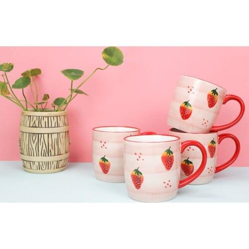 Strawberry Cup 310ML Nordic Style Girly Cute Pink Cream Milk Coffee Bottle With Disc Oatmeal Breakfast Ceramics Mug Couple Gifts