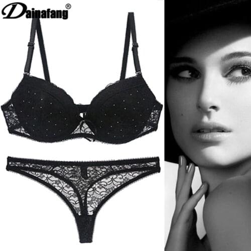 DaiNaFang Brand Sexy Lace Drill Bra Sets Fashion 3/4 Cup Cotton Adjusted Underwear Push Up High Quality Womens Female Lingerie