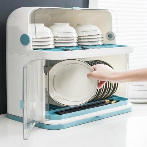 Kitchen dish storage box Double-layer dish shelf drain rack with lid Cupboard box over the sink dish drying rack dish drainer