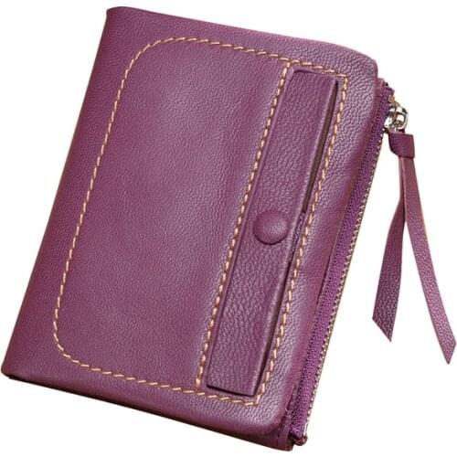 Retro Sheepskin Genuine Leather Short Wallet Small Goat Skin Hasp Zipper Design Coin Purse ID Card Holder Unisex Slim Wallet