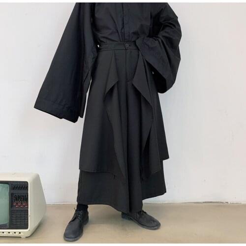 Spring autumn men personality splice punk vintage wide leg harem pants culottes women gothic style japanese streetwear joggers