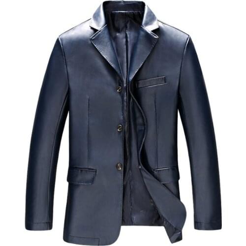 Spring Autumn Mens Leather Jacket Casual PU Blazer Jacket Male Single Breasted Slim Fit Mens Leather Jackets Coats Black Blue