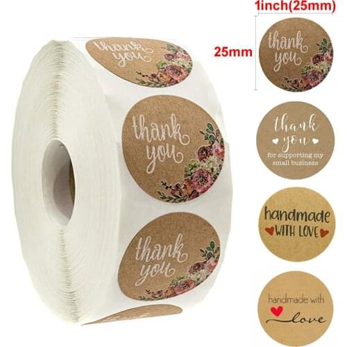 500pcs 1Inch DIY Hand Made Handmade Label Wedding Stickers Adhesive Seal Sticker Kraft Round Labels Shop owner Thank You Sticker