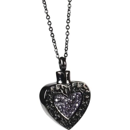 Stainless Steel Gold Zircon Stone Heart Cremation Urn Pendant Necklace Jewelry Gift For Him Human Ash Necklaces with Chain