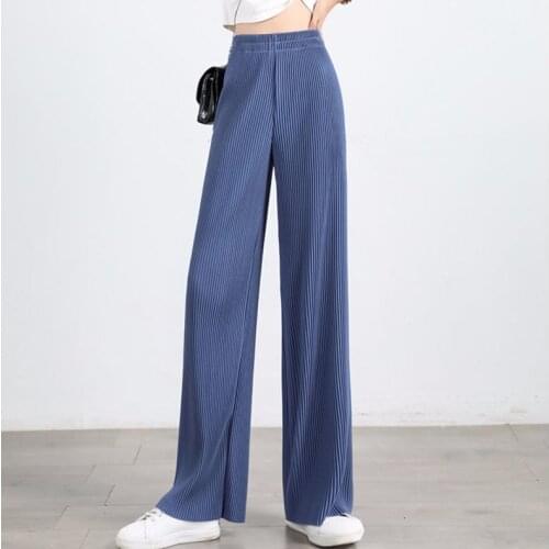 Spring 2021 New Loose High Waist Thin Pleated Straight Straight-Legged Pants Casual Drag Long Pants Wide Leg Pants