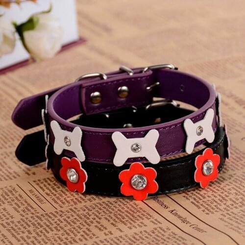 Pet Puppy Dog Collar Pu Leather Diamante Studded Adjustable Pet Neck Strap For Small Dogs Pink Purple Dog Supplies