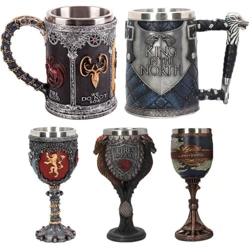 Beer Mugs Coffee Cups 3D Gothic Goblet Iron Throne Tankard Stainless Steel Resin Wine Glass Mug New Year Christmas Fans Gifts