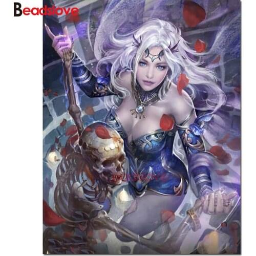 Full Square round Diamond Embroidery Sale blue ELF Handicraft Diamond Painting skull girl Cross Stitch mosaic Home Decor S84