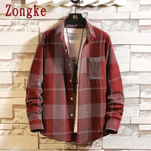 Zongke Plaid Shirts For Men Clothing 2021 Fashion Streetwear Men Shirt Long Sleeve Vintage Plaid Shirt Men Korean Clothes M-5XL