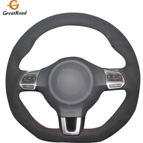 Hand-stitched DIY Black Suede Car Steering Wheel Cover for Volkswagen Golf 6 GTI MK6 VW Polo GTI Scirocco R Passat CC R-Line