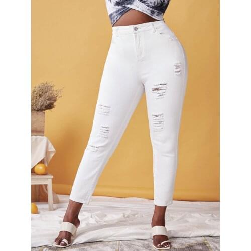 Plus Size High Rise Distressed Ripped Jeans