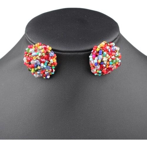 Bohemian Stud Earrings for Women Round 1.2in*1.2in / 3cm*3cm Beaded Handmade Jewelry Geometric Earrings Ethnic Summer Fashion