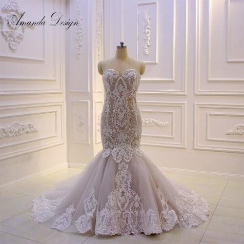 Amanda Design hochzeitskleid Lace Appliques Mermaid Champagne Strapless Wedding Dress