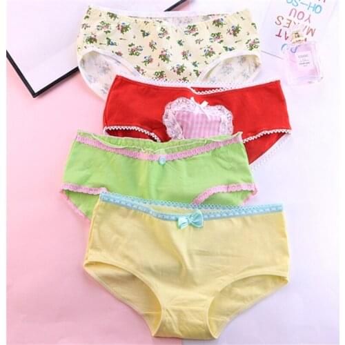 4Pcs/lot Panties Women Underwear Briefs Breathable Underpants Girls Soft Panty waist size girls briefs T003-4