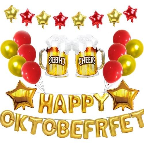 Happy Oktoberfest Balloons 16inch Gold Letter Foil Large Beer Cups Pattern Balloons Mylar Helium Balloons Party Decoration