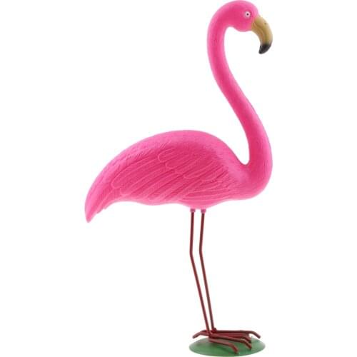 Bright Pink Flamingo Standing Pond Garden Ornament Plastic Decoy Bar Decor
