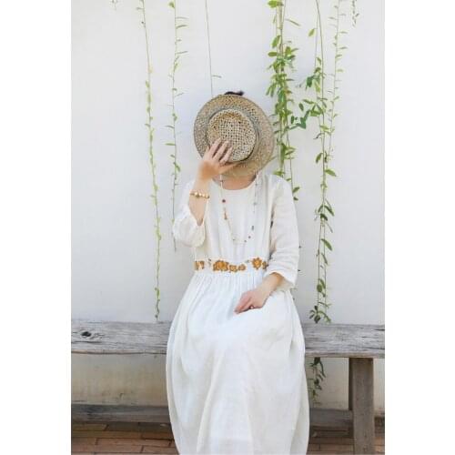 YLOSummer 2020 artistic womens dress delicate pure Ramie waist embroidery wash elegant dress -04