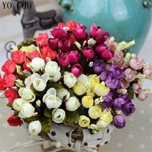 YO CHO 15 heads Beautiful Charming Delightful Palace Earl Real Touch Silk Rose Artificial Flowers Hotel Wedding Home Decorative