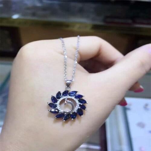 KJJEAXCMY boutique jewels 925 Pure silver inlay natural shandong sapphire wave flower phoenix style pendant + necklace