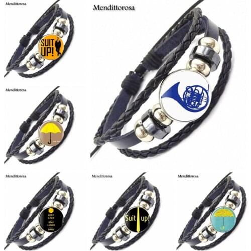 How I Met Your Mother Umbrella Yellow 2017 Retro Style Jewelry With Glass Cabochon Black Leather Bracelet Bangle For Unisex