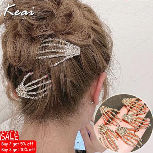 Shining Skull Hand Rhinestone Hair Clips Women Head Wrap bling Hair Clips Women Styling Tool Hairgrip Diamond Hair Accessories
