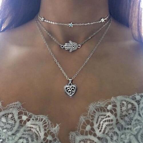 2018 multi boho Love heart star Pendant Women Choker long Necklace chocker Jewelry Bijoux Femme Joyas mujer Collier ras du cou