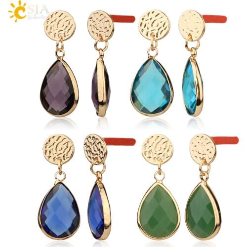 CSJA Gold Color Stud Earrings Water Drop Shape Murano Glass Crystal Bead Pendant Earring for Women Girl Temperament Jewelry G176