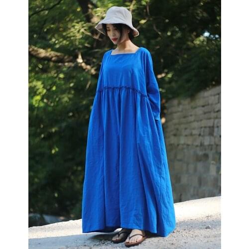 Women Autumn Plus Size Robe Dress Ladies Solid Color Oversize Cotton Linen Dress Female Vintage Big Size Dresses Loose Dress
