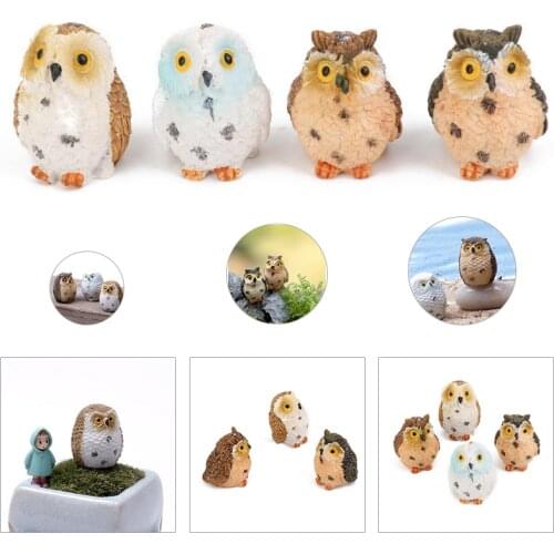 1/2pcs Owls Animal Figurines Resin Miniatures Figurine Craft Bonsai Pots Home Fairy Garden Ornament Decoration Terrarium Decor