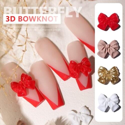5pcs Bowknot 3D Nail Decorations Alloy Cute Champagne Nail Accessories Vintage Gold Manicure Japanese Style DIY for Nails Design