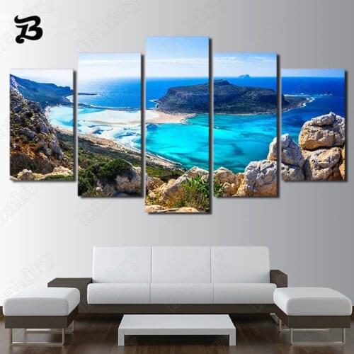Canvas Painting 5 Pieces Blue Sea Beach Seascape Wall Art Pictures Seaside Landscape Art Canvas Posters Prints Home Wall Decor