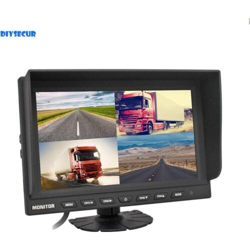 DIYSECUR 9inch 4 Split Quad LCD Screen Display Rear View Monitor Car Monitor Video Security Monitoring Monitor 12V - 24V DC