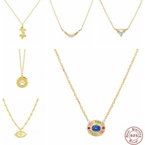 CANNER Chain Necklaces Minimalist S925 Sterling Silver Zircon Pendant Necklaces Clavicle Collares For Ladies Girls Charm Gift