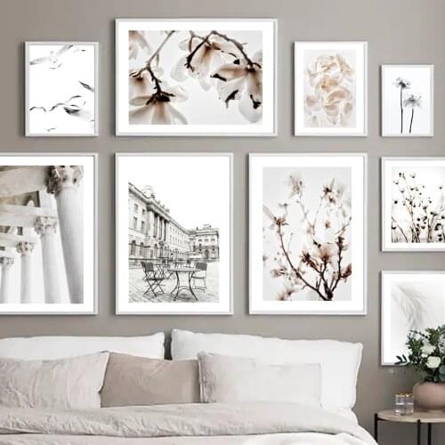 Magnolia Flower European Street Seagull Dandelion Wall Art Print Canvas Painting Nordic Poster Decor Pictures For Living Room