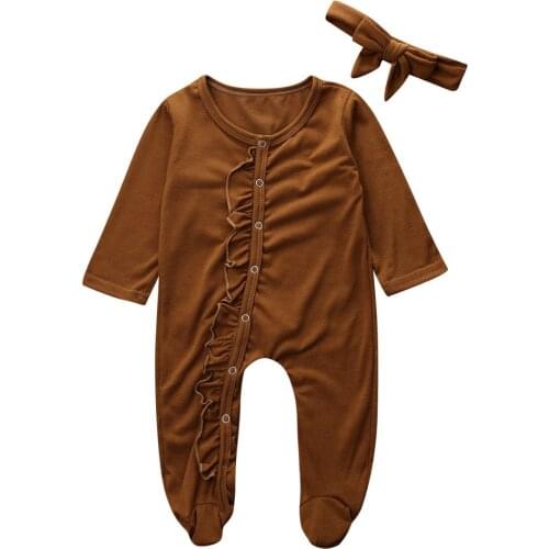 Baby Romper Newborn Baby Girl Boy Button Ruffles Long Sleeve Romper Jumpsuit Playsuit Clothes Outfit Size 0-18M