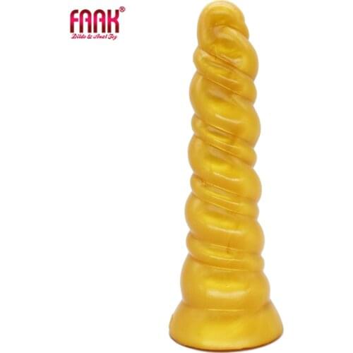 FAAK 2020 New golden color silicone anal plug spiral long butt plug dildo with suction cup sex toys couples solo masturbate