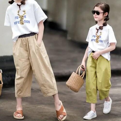 Cotton Ankle-Length Pants For Girls Summer Loose Casual Clothes Child Girl Trousers 4 To 14 Years Childrens Clothing 8 10 12 9