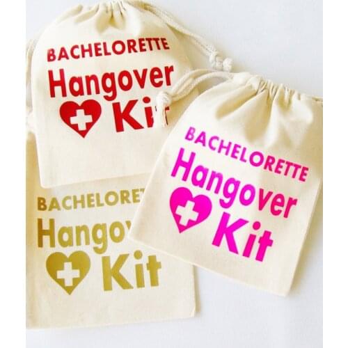 Personalized wedding bridal shower Hangover Kit jewelry favor muslin Bags Bachelorette hen Champagne Party gift bag