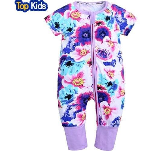 2019 Newborn Baby Girls rompers short sleeve cotton floral print boys clothes unisex infant soft clothing 0-2 baby wear MBR246