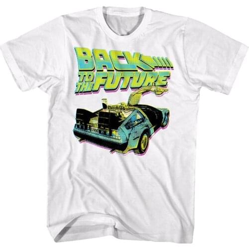 Back to The Future Neon Halftone Delorean Car Mens T Shirt Retro Time Travel Top