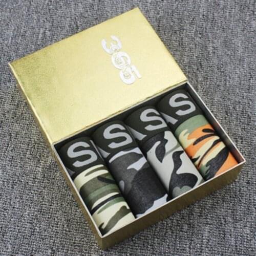 Mens Boxers Short 100% Cotton Camouflage Print Knitting Male Underwear 4 Pcs Gift For A Man Sports Breathable