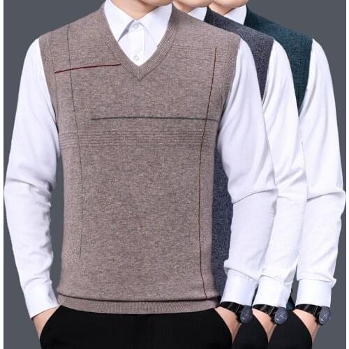 Men Vest 100% Pure Cashmere Knitted Jumpers 2020 Winter Autumn New Fashion V-neck Sleeveless Male Pullovers
