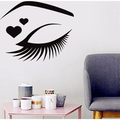Girl Eye Outline Wall Sticker Beauty Salon Wall Art Decals Removable Eyelashes Makeup Wall Decor Vinyl Art Murals