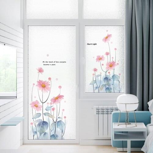 Nordic Pink flowers Privacy Glass Sticker Frosted Window Film for Kitchen Bathroom Toilet Door Opaque Sticker Cute Decor Film
