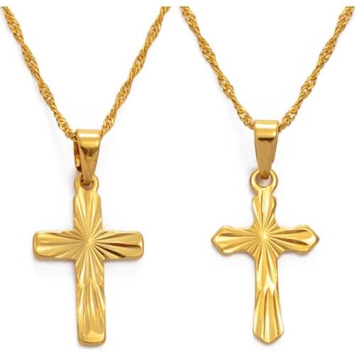 Anniyo Charm Cross Pendant & Necklaces for Women Girls Gold Color Kiribati Hawaiian Guam African Religious Cross Jewelry #231106