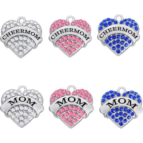 Wholesale Interchangeable Mom Gift Alloy Rhinestone Jewelry Heart Shape Pendant Charms
