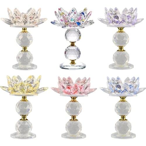 Crystal Lotus Flower Candle Holder Clear Reflection Coffee Crushed Diamond Sparkling Table Dining Party Wedding Decor
