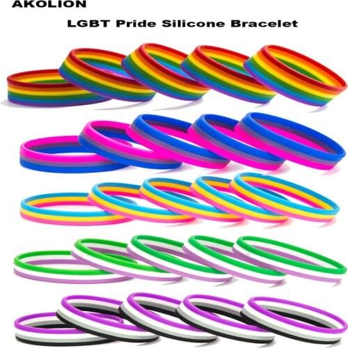 Rainbow Pansexual Asexual Silicone Bracelets Pride LGBT Rubber Bangle for Women Men 100pcs